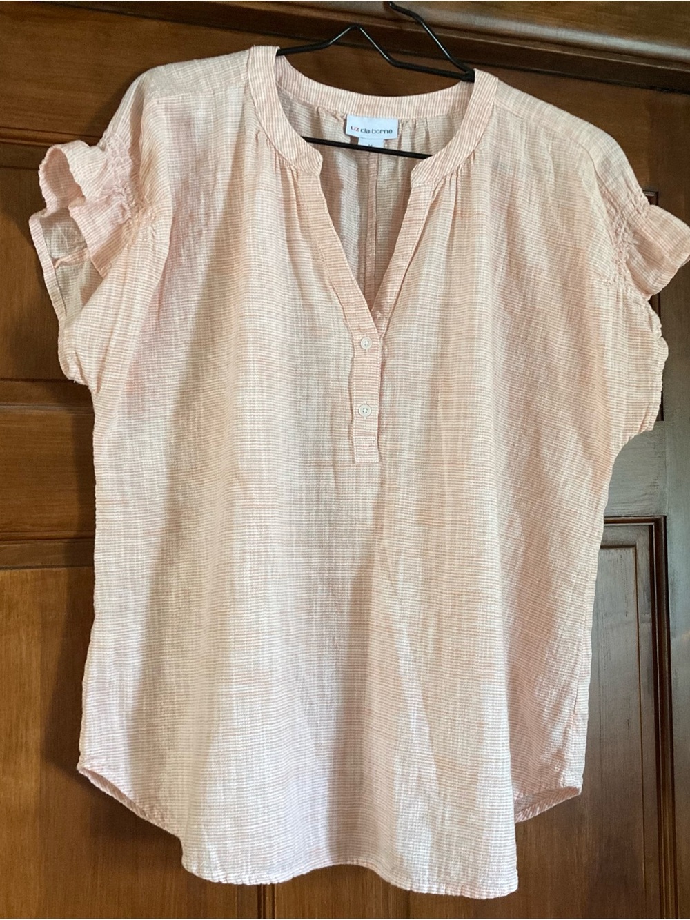 Liz Claiborne Peach Short Sleeve Cotton Henley Tunic